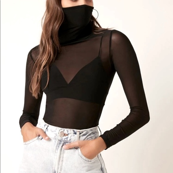 Tops - Sheer black long sleeve built-in mask top new with tags sizes small